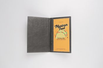 MENU COVER LEATHER INSERT PLASTIC 15 X 30CM - DARK GREY