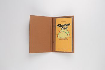MENU COVER LEATHER INSERT PLASTIC 15 X 30CM - BROWN